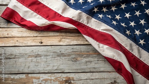 American Flag on Rustic Wooden Background – Patriotic USA Theme for Memorial or Independence Day