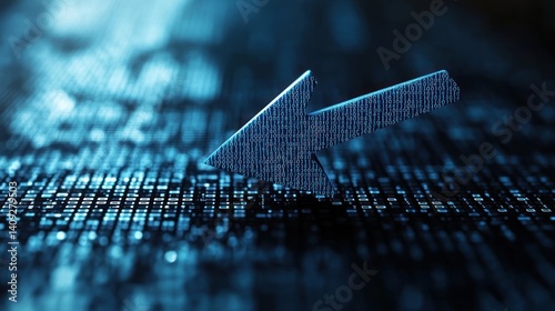 Leftward arrow on digital matrix background