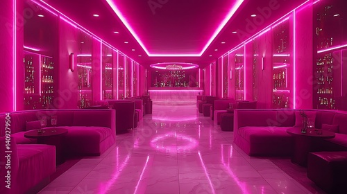Pink Neon Bar Interior Design Stock Photo