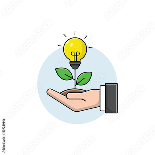 Hand with Bulb Tree Vector Illustration. Bringing Ideas Concept Design
