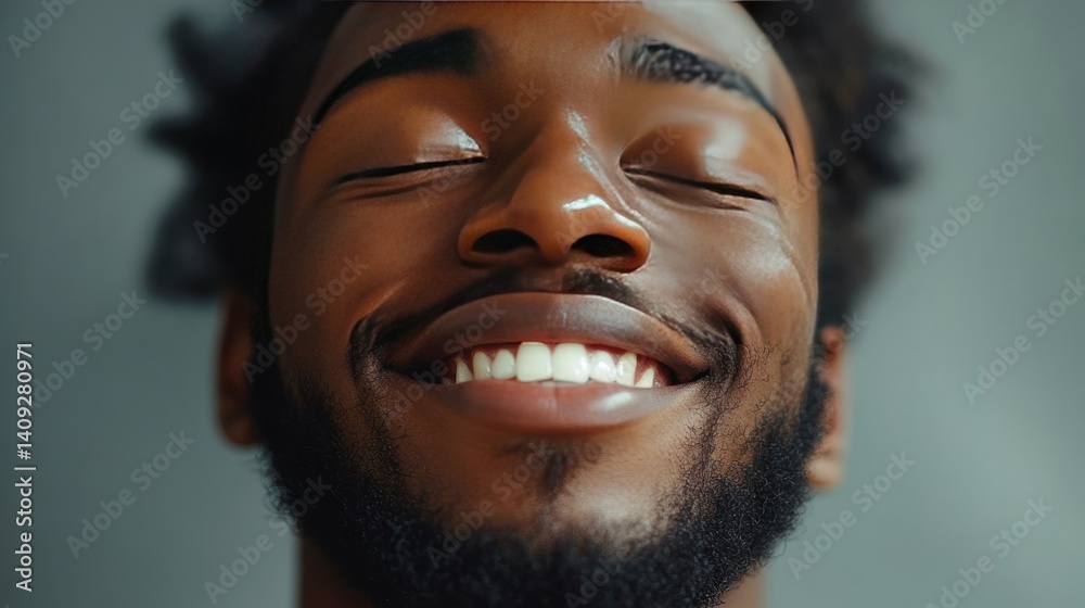 close-up of a man laughing with eyes closed close-up of a man laughing with eyes closed