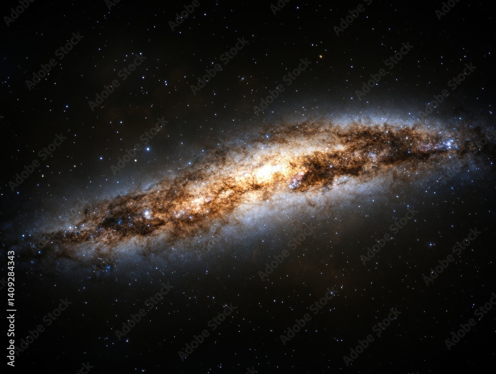 Fototapeta premium Majestic spiral galaxy shining brightly amidst a vast expanse of stars in the infinite cosmos