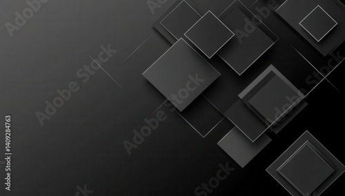 Abstract geometric pattern of overlapping squares in dark gray and black.  A modern, sophisticated design with a technological feel