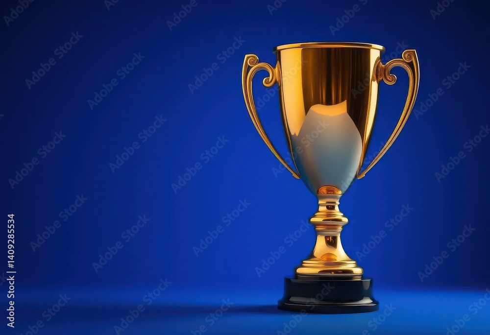Gleaming golden trophy cup against a dark blue backdrop, object, cup Gleaming golden trophy cup against a dark blue backdrop, object, cup