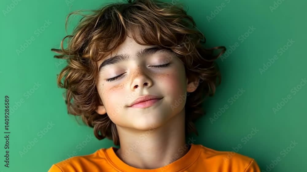 Peaceful Boy Portrait: Serene Child with Closed Eyes Peaceful Boy Portrait: Serene Child with Closed Eyes