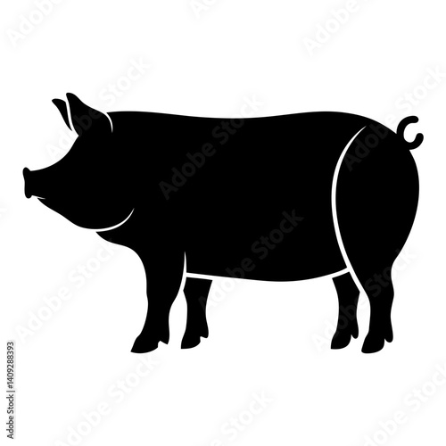 Black Silhouette of a Domestic Pig Farm Animal Icon Vector Illustration