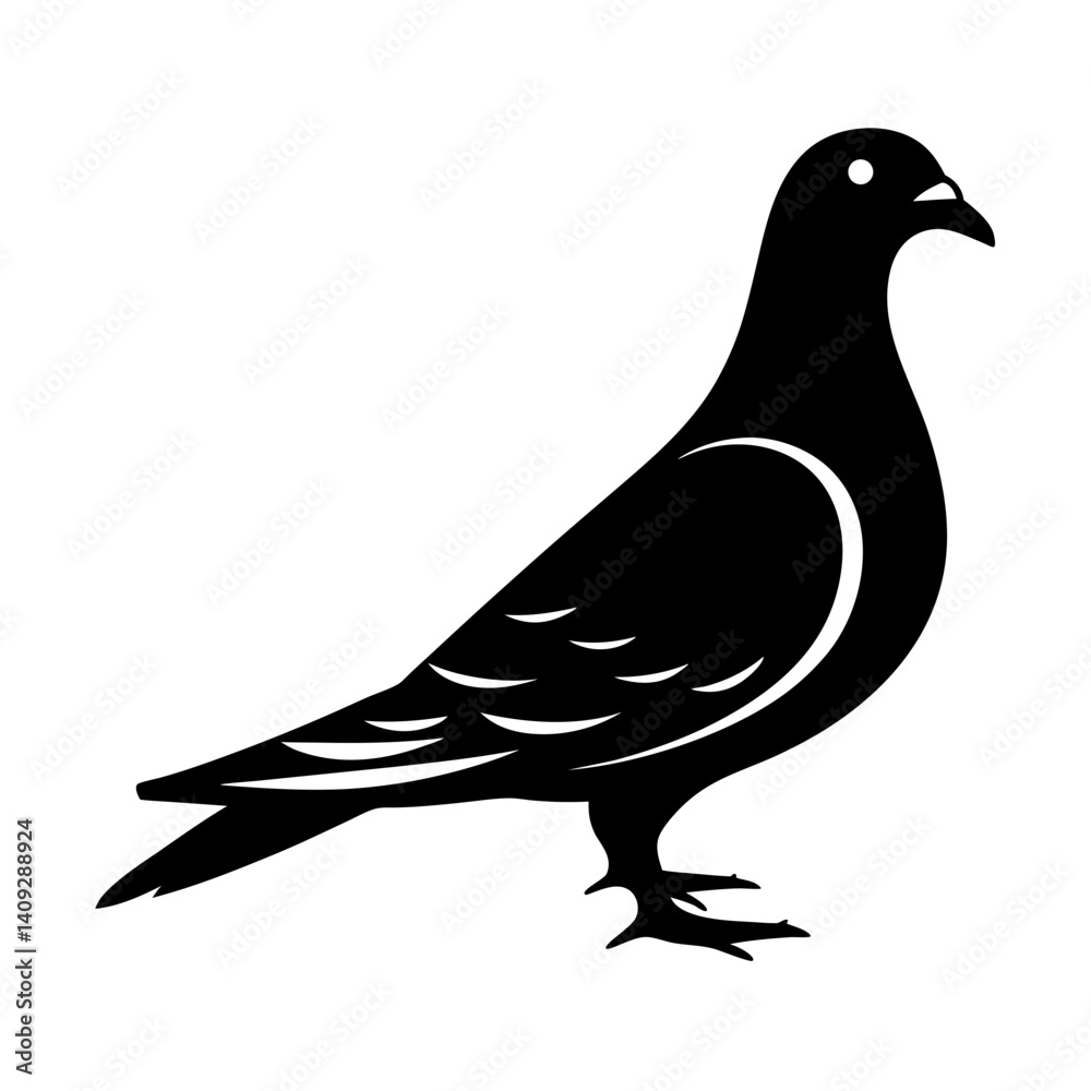 Fototapeta premium Black and White Silhouette of a Single Pigeon Bird