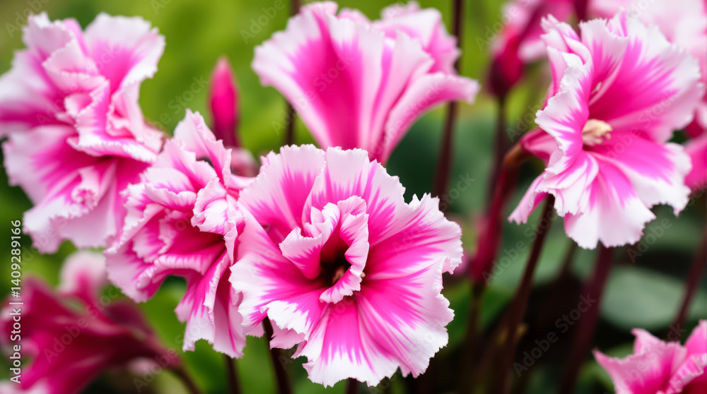 Obraz premium close-up of vibrant pink and white ruffled flowers