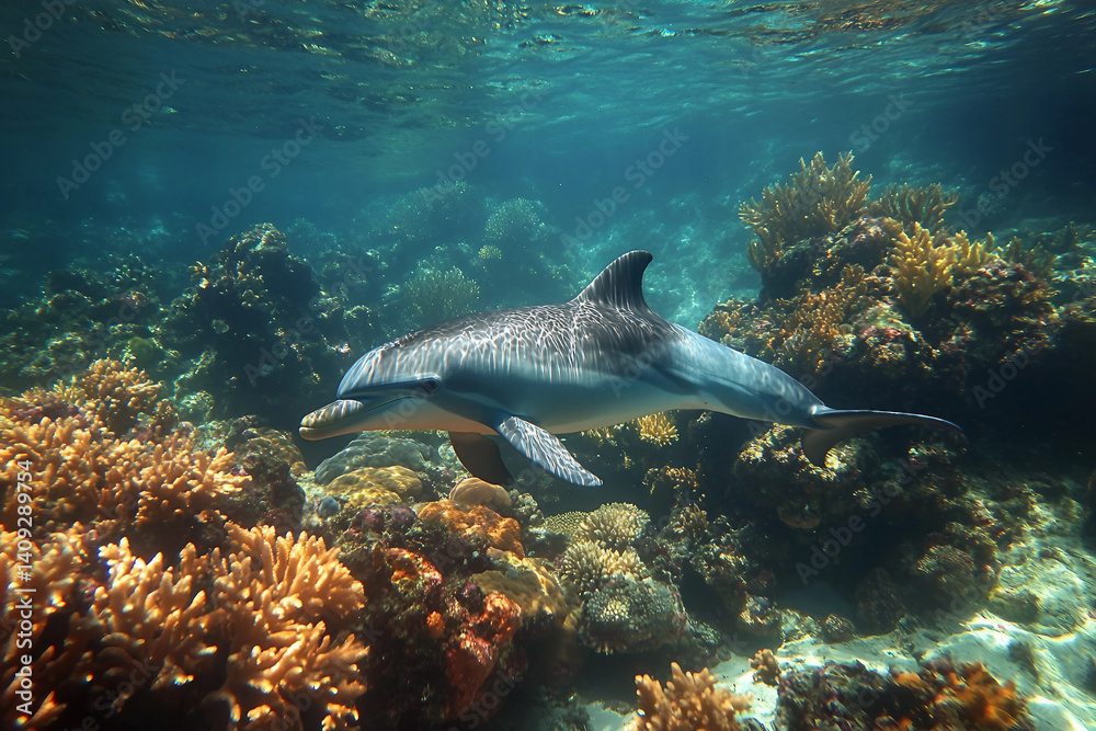Fototapeta premium Generative AI image of vibrant coral reef formation with tropical fish