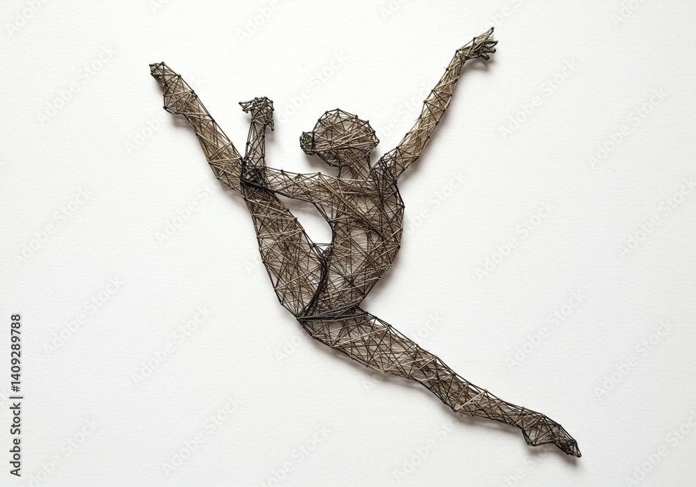 Fototapeta premium Artistic wire sculpture of a dancer in an expressive pose 