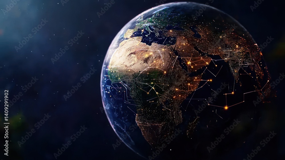 Fototapeta premium Earth globe with global network connections in space
