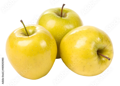 Golden delicious apples isolated on transparent background
