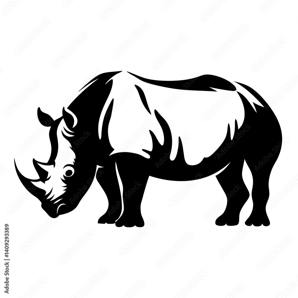 Fototapeta premium A Majestic Black and White Stylized Rhino Illustration Wildlife Animal Graphic Design