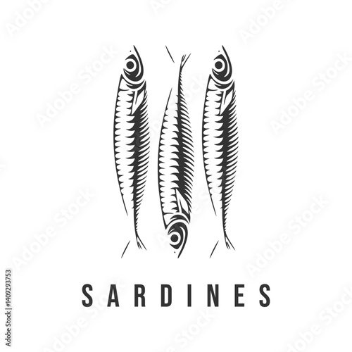sardines fish vintage logo design vector template illustration