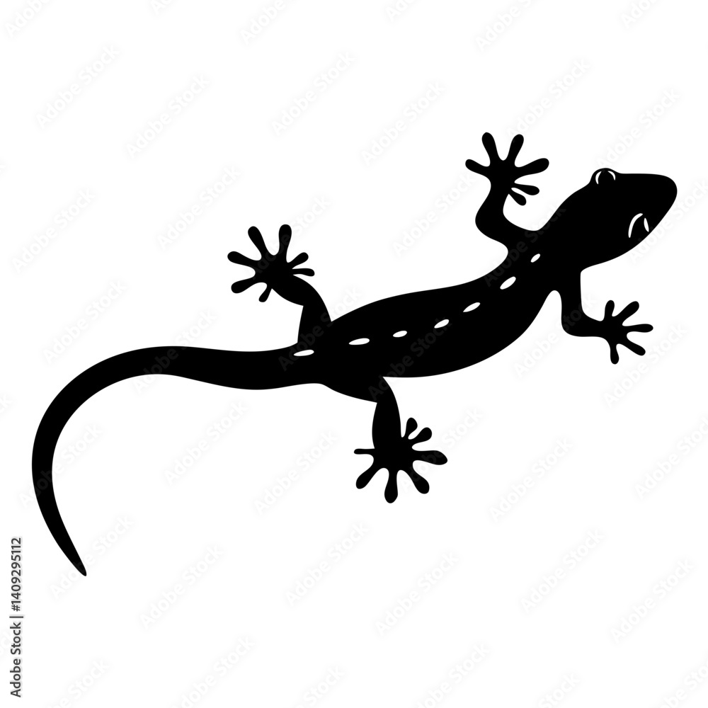 Naklejka premium A simple black silhouette illustration of a gecko lizard crawling on a white background