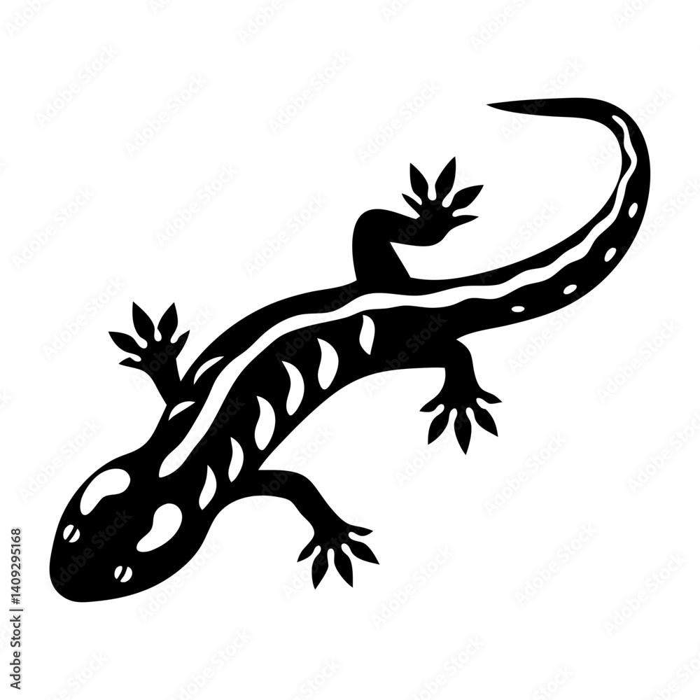 Naklejka premium Stylized Black and White Salamander Illustration Artistic Reptile Design Amphibian Creature Graphic