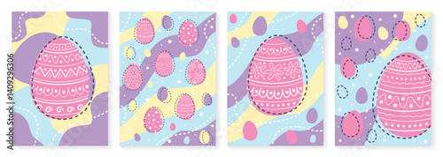 Easter egg with decoration. Background set in cartoon style. Vector illustration