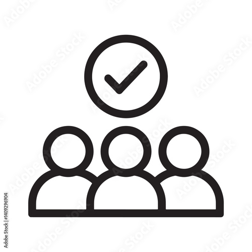 Three people with a checkmark symbolizing approval or task completion Editable Vector Illustration isolated on a white background