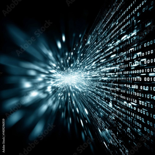 Binary Code Explosion: Digital Data Stream and Matrix Transformation in Cyber Space