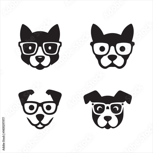 Cute Smart Dog Face Wearing Glasses Vector Illustration