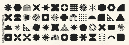 Retro geometric shapes set. Brutalist style abstract elements. Vector illustration