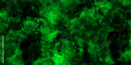 Abstract digital texture filled with luminous neon green clouds and smoky patterns. Texture of rich, chaotic, and fluid, evoking a high-energy, sci-fi aesthetic. Bright nebula in space background.