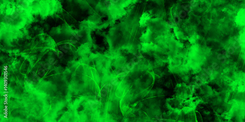 Abstract digital texture filled with luminous neon green clouds and smoky patterns. Texture of rich, chaotic, and fluid, evoking a high-energy, sci-fi aesthetic. Bright nebula in space background.
