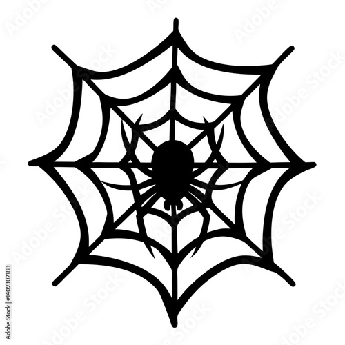 Halloween Spider in Web Illustration Black and White Graphic Design