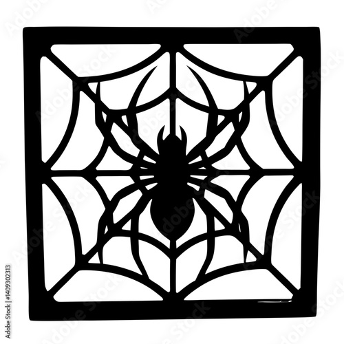 Black Spider Silhouette on a Square Web Halloween Decoration