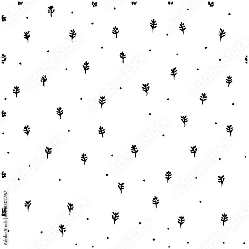 Dainty Black and White Leafy Dot Pattern Design