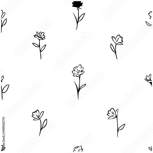 Minimalist Floral Pattern on White Background