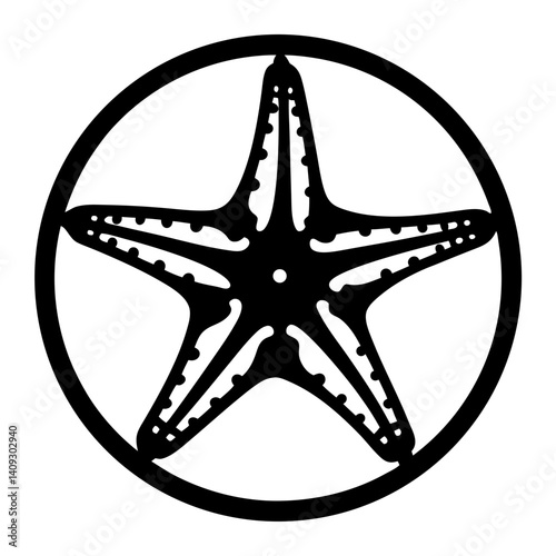 Black and White Starfish Encircled in a Circle Artistic Design Illustration