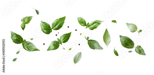 Wallpaper Mural Collection of fresh herb leaves. thymeand basil Spices- herbs on a white table. PNG Food background design element with transparent shadow on transparent background. Torontodigital.ca