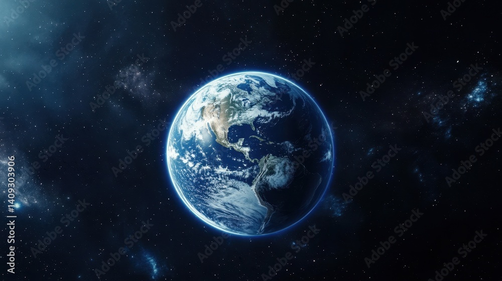 Obraz premium Blue Lines Background. Earth in Space connecting New York City with Global Cities Worldwide