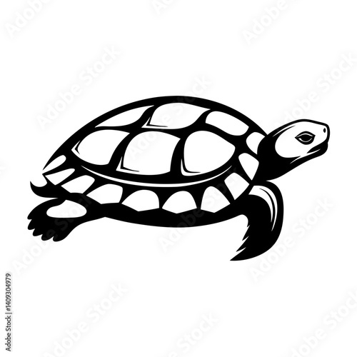 A Black and White Stylized Illustration of a Turtle Walking Rightward