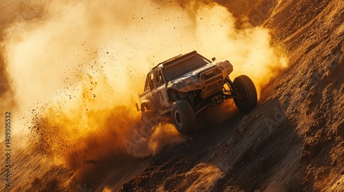 Off-Road Adventure: An adventurous truck conquers a sandy dune, creating a dynamic scene of motion and action. 