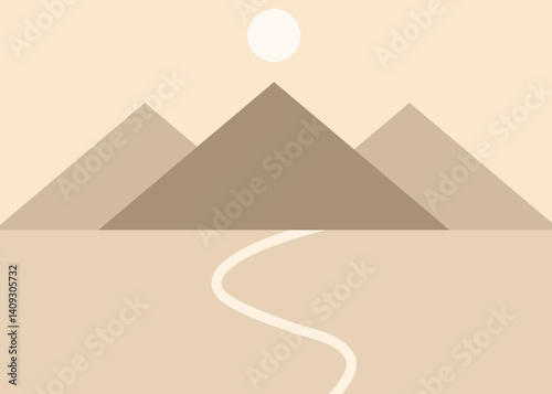 Landscape nature background. Building geometric pattern cover template. Brown pastel colour. For social media stories, branding, flyer, packaging. Vector illustration background