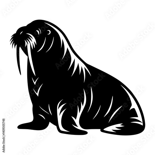 Majestic Walrus Illustration Black and White Vector Graphic Design
