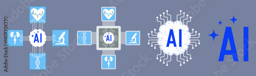 Set of illustrations about artificial intelligence, the use of artificial intelligence in the field of medicine