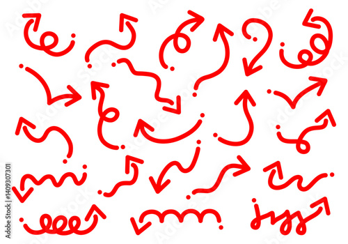 手描き風の赤色の矢印セット