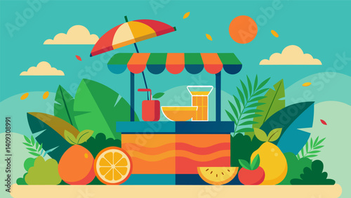 Indulge in the vibrant colors and flavors of the tropics at our tropical fruit smoothie stand.. Vector illustration