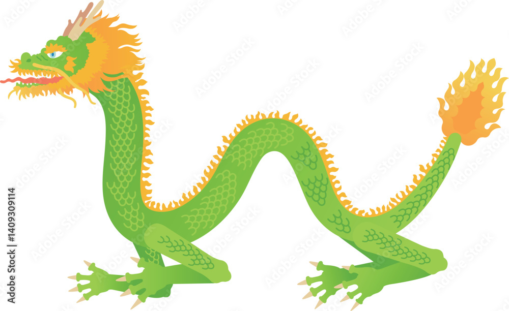 Obraz premium 緑色の東洋の龍の全身イラスト