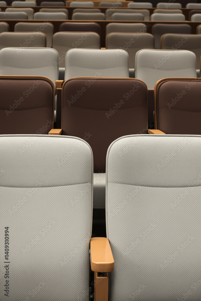 Obraz premium neat rows of theater seats in beige and brown
