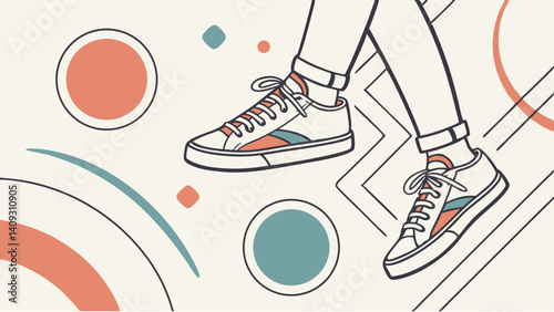 Stylish casual sneakers a modern design walking on a graphic abstract background clean lines and