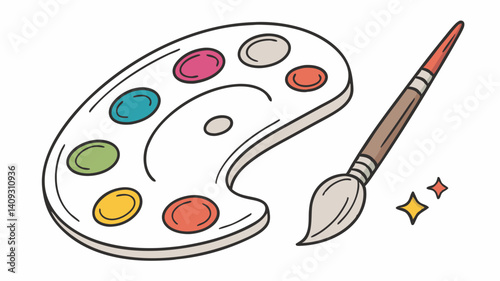 Vibrant artist s palette with paintbrush ready for creative expression showcasing colorful paints