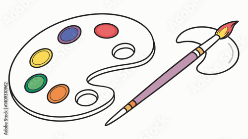 Artist s palette and paintbrush ready for creative expression vibrant colors simple line art design