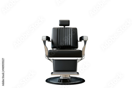 Classic black leather barber chair isolated on transparent background