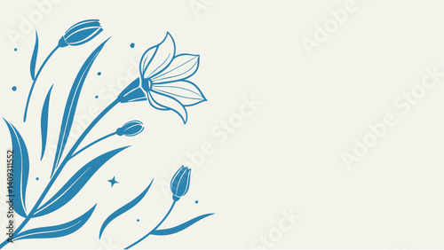 Serene bluebell floral design elegant line art minimalist botanical illustration subtle pastel