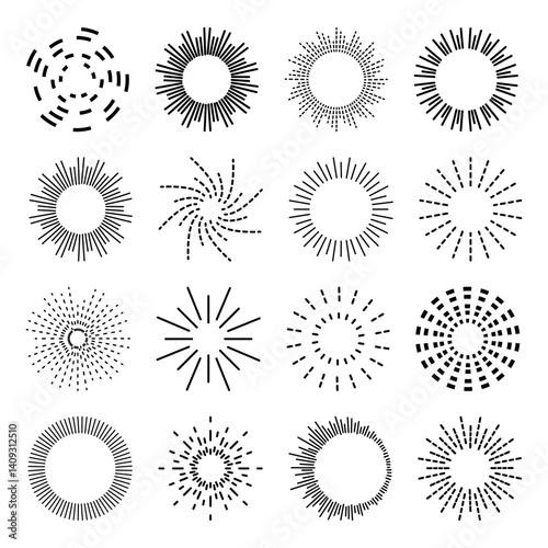 Set circular equalizer. Audio waves for music sounds. Abstract radial radio and voice volume symbol.