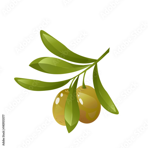 Olives on a branch. For sticker and t shirt design, posters, logos, labels, banners, stickers,bottle product package, cuisine cooking or salad, etc